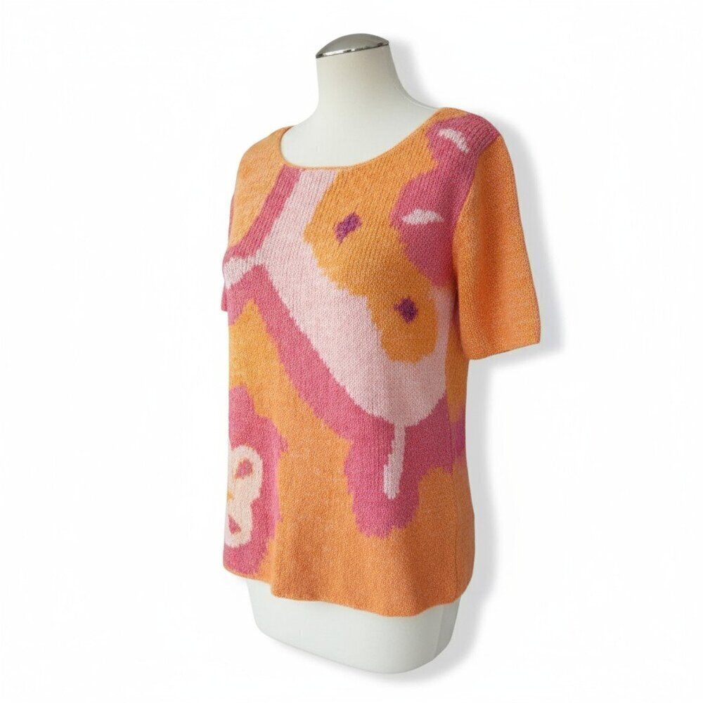 JH Collectibles Vintage Knit Sweater Top Size M | Pink Orange Floral Abstract